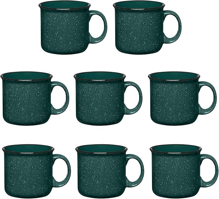 Set of 8 Ceramic Campfire Mugs – 15 Oz, Green – Coffee & Tea Cups for Home, Work, Travel, Cam... | Amazon (US)