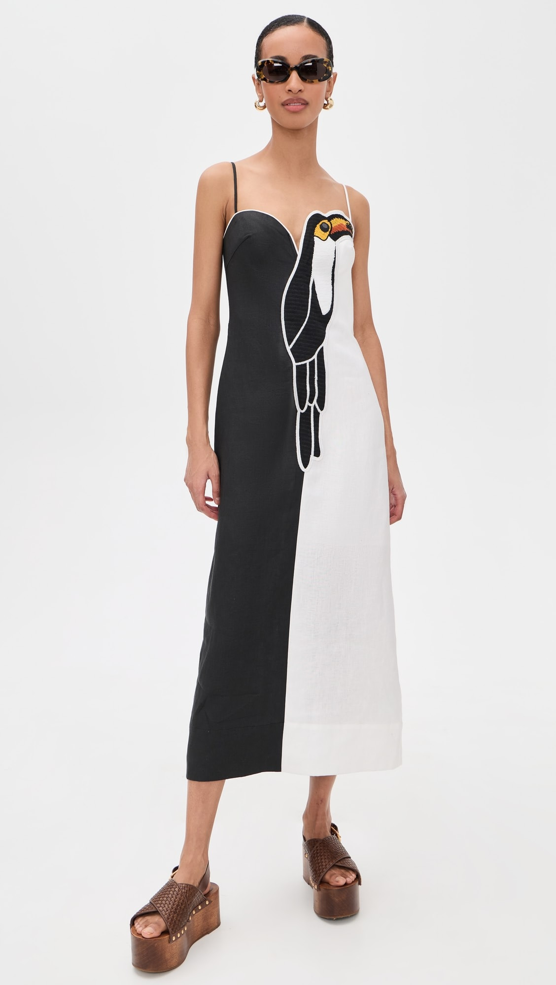 Black and White Embroidered Toucan Sleeve Dress | Shopbop