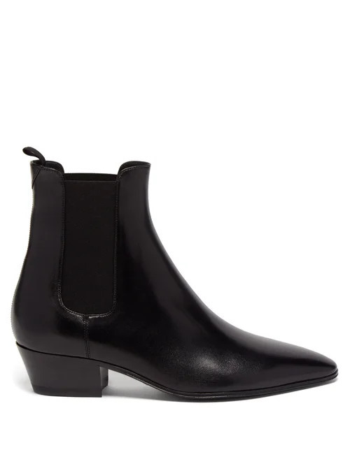 Saint Laurent - Cuban-heel Leather Chelsea Boots - Womens - Black | Matches (US)