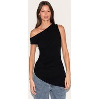 Black Linen Look One Shoulder Asymmetric Top | PrettyLittleThing US