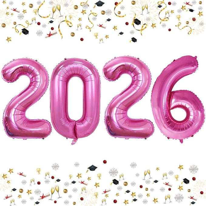 GOER 42 Inch Hot Pink 2026 Number Foil Balloons,2026 Graduation Decorations New Year Eve Festival... | Amazon (US)