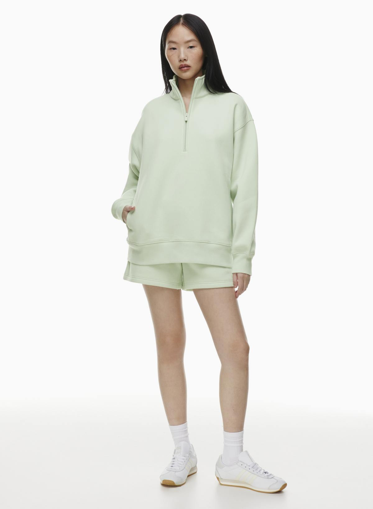 Aritzia Women's Cozy Sweatfleece Boyfriend 1/2 Zip Sweatshirt in Soft Chip Mint | Medium | Cotton/Polyester | Aritzia
