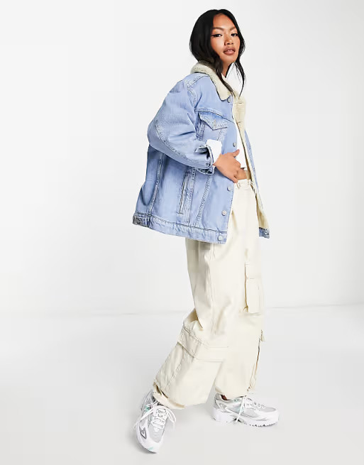 ASOS DESIGN teddy denim jacket in washed blue | ASOS (Global)