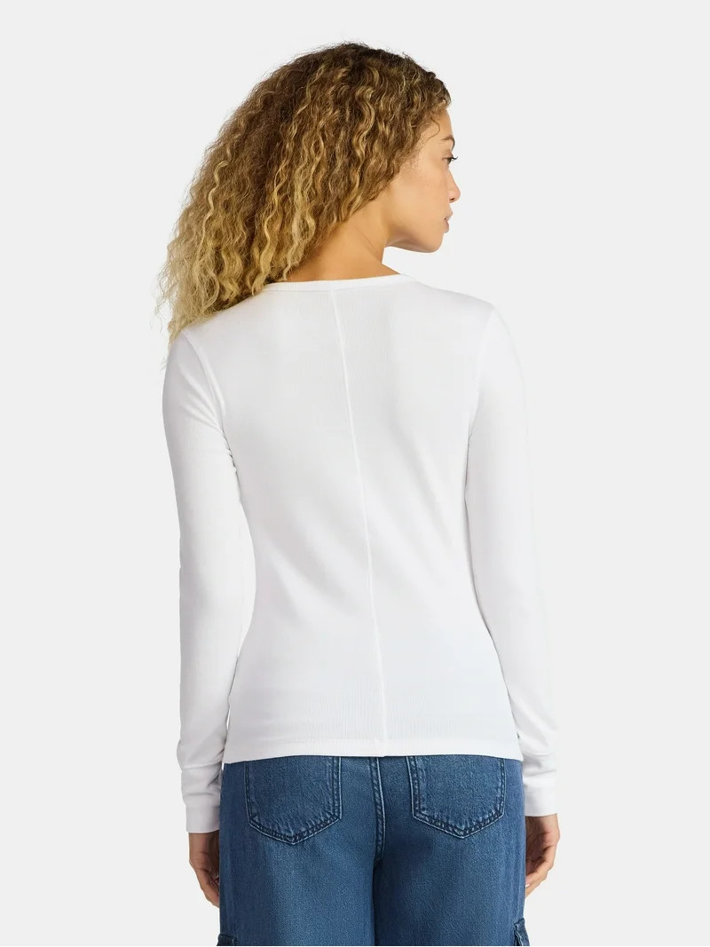 Time and Tru Women's Rib Tee with Long Sleeves, Size XS-XXXL | Walmart (US)