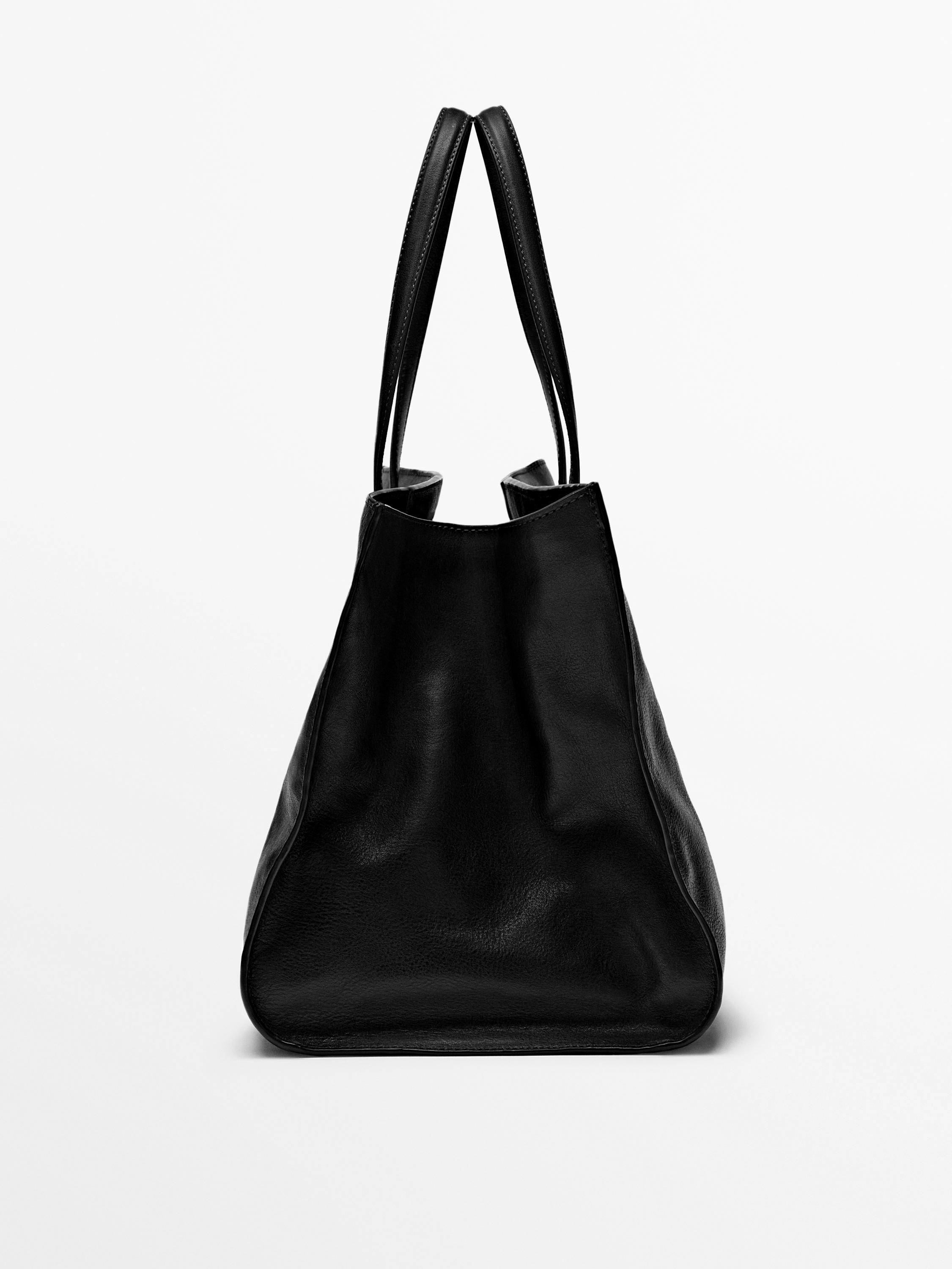 Nappa leather maxi tote bag | Massimo Dutti UK