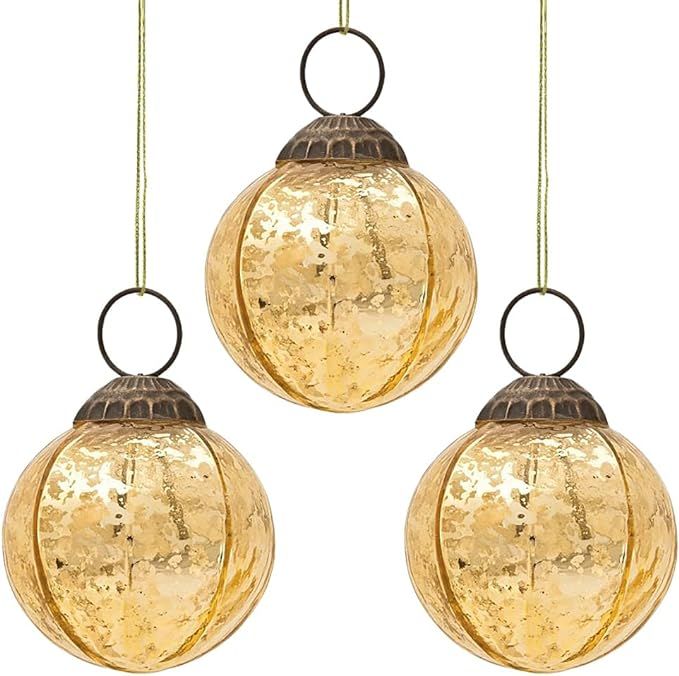 3 Pack | 3-inch Gold Penina Mercury Glass Round Faceted Ornament Christmas Decoration - Great Gif... | Amazon (US)