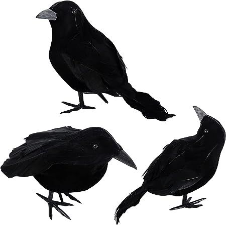 3Pc Halloween Crows Artificial Feathered Crows Realistic Raven Birds Decorations Animal Ornament ... | Amazon (US)