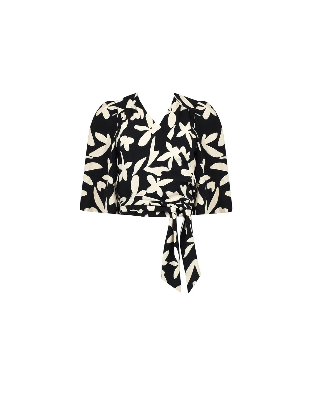 Black Leaf Print Wrap Top | Ro&Zo