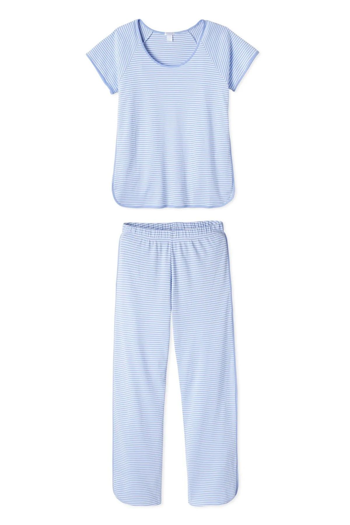 Pima Short-Long Set in Coral Stripe | Lake Pajamas