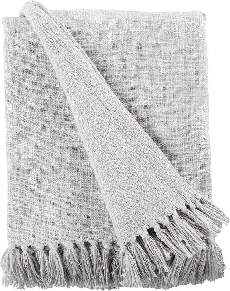 Sticky Toffee Cotton Throw Blanket for Couch, 60x50 in, Gray Boho Woven Throw with Fringe, Textur... | Amazon (US)
