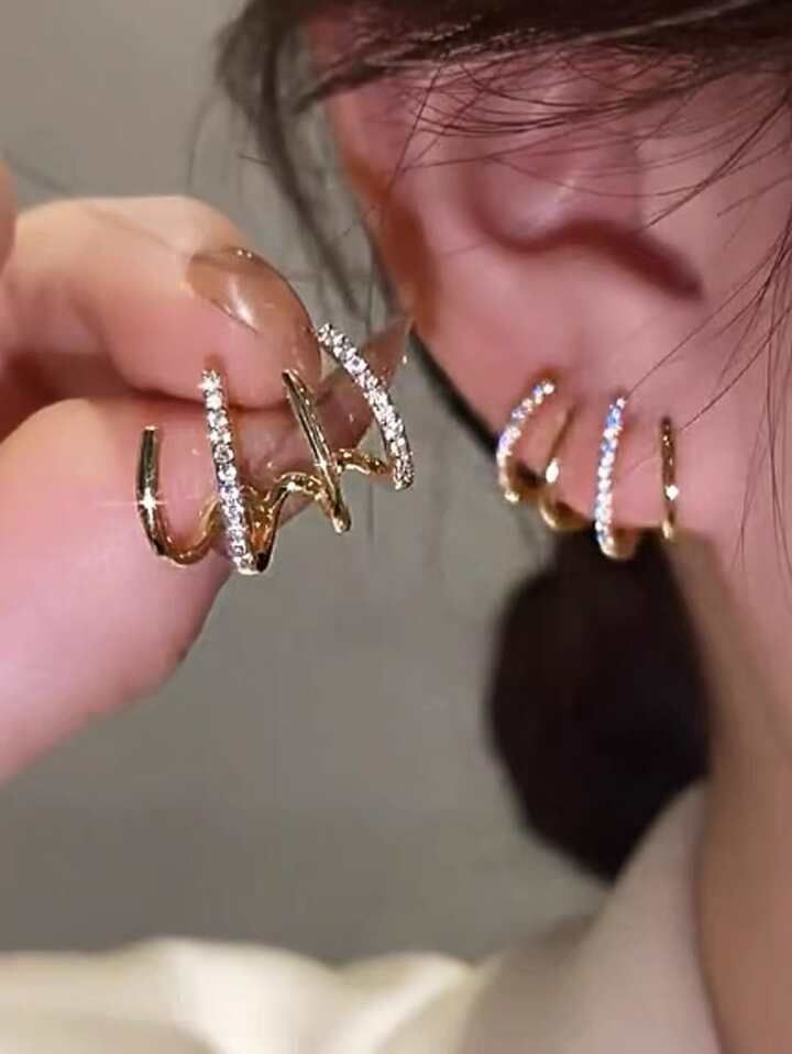 Women's Geometric One-piece Four-claw Design Earrings | SHEIN