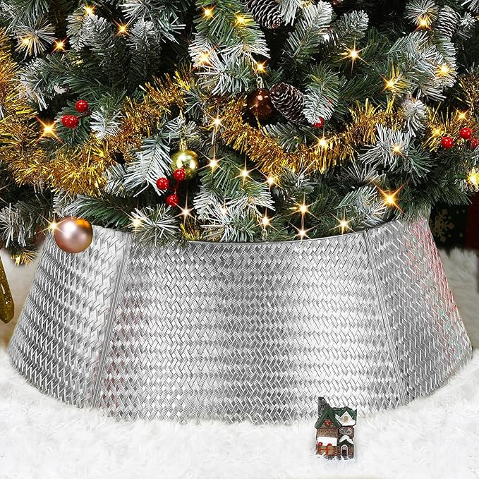Silver Christmas Tree Collar, Metal Christmas Tree Skirt for Real and Artificial Christmas Trees,... | Amazon (US)