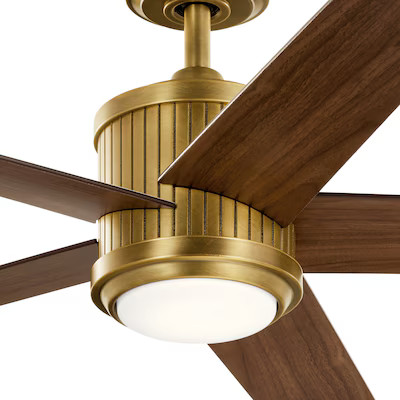 Kichler Brahm 56-in Integrated LED Natural Brass with Walnut/White Blades Ceiling Fan With Light ... | Lowe's