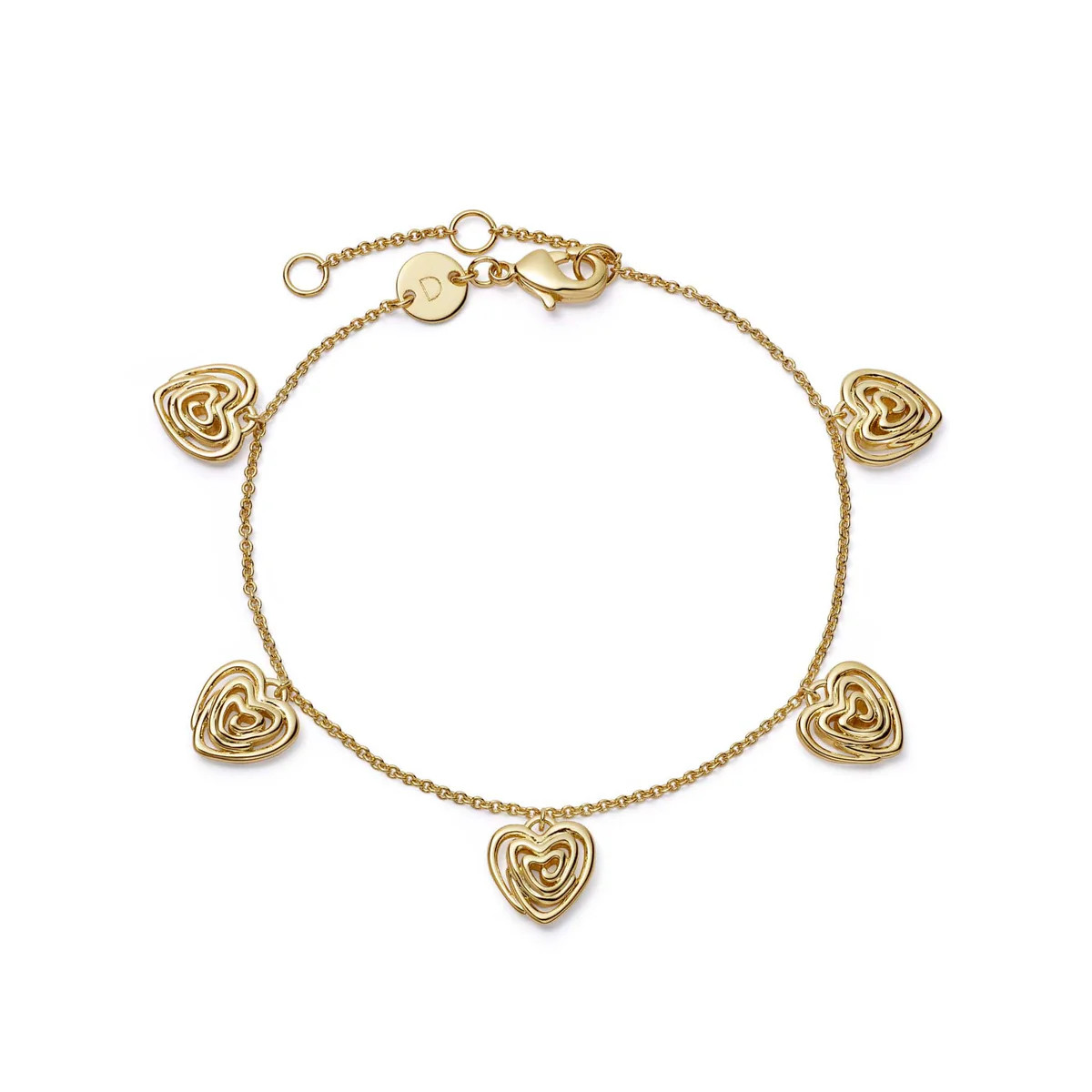 Scribble Heart Charm Bracelet 18ct Gold Plate | Daisy London Jewellery