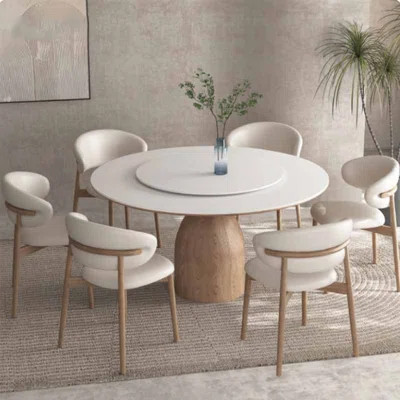 Solid Wood Rock-Plate Round Dining Table Chair Set Round Dining Set | Wayfair North America