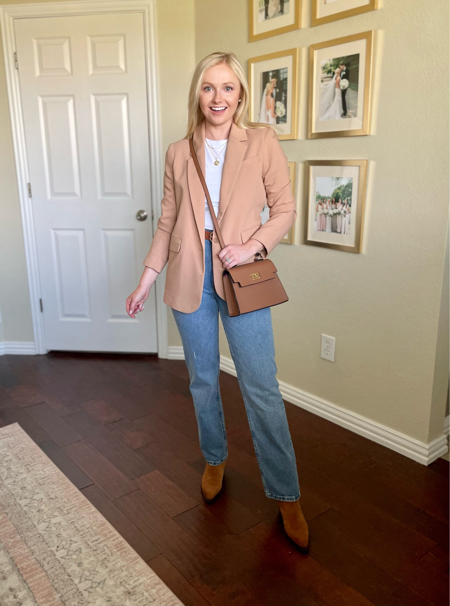 Wearing XSP in blazer and 26S in jeans | straight jeans, straight denim, fall denim, blazer, blazer outfit, fall outfit, western boots, western booties 

#LTKstyletip #LTKSeasonal #LTKfindsunder100