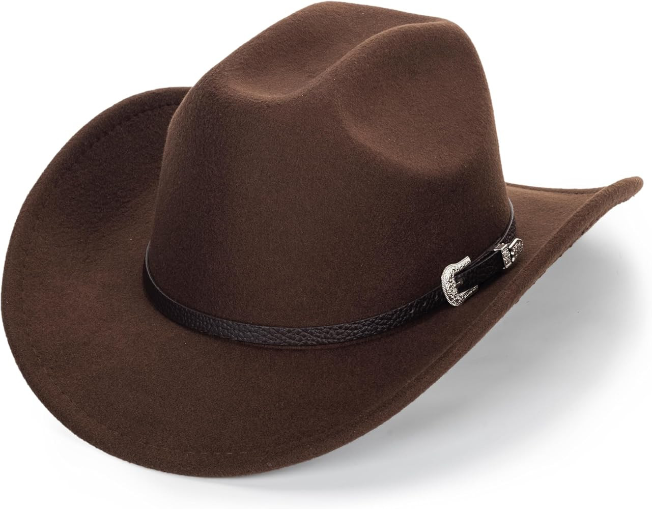 Western Felt Cowboy Cowgirl Hat - Wide Brim Panama Jazz Fedora Hat with Floral Engraved Buckle Be... | Amazon (US)