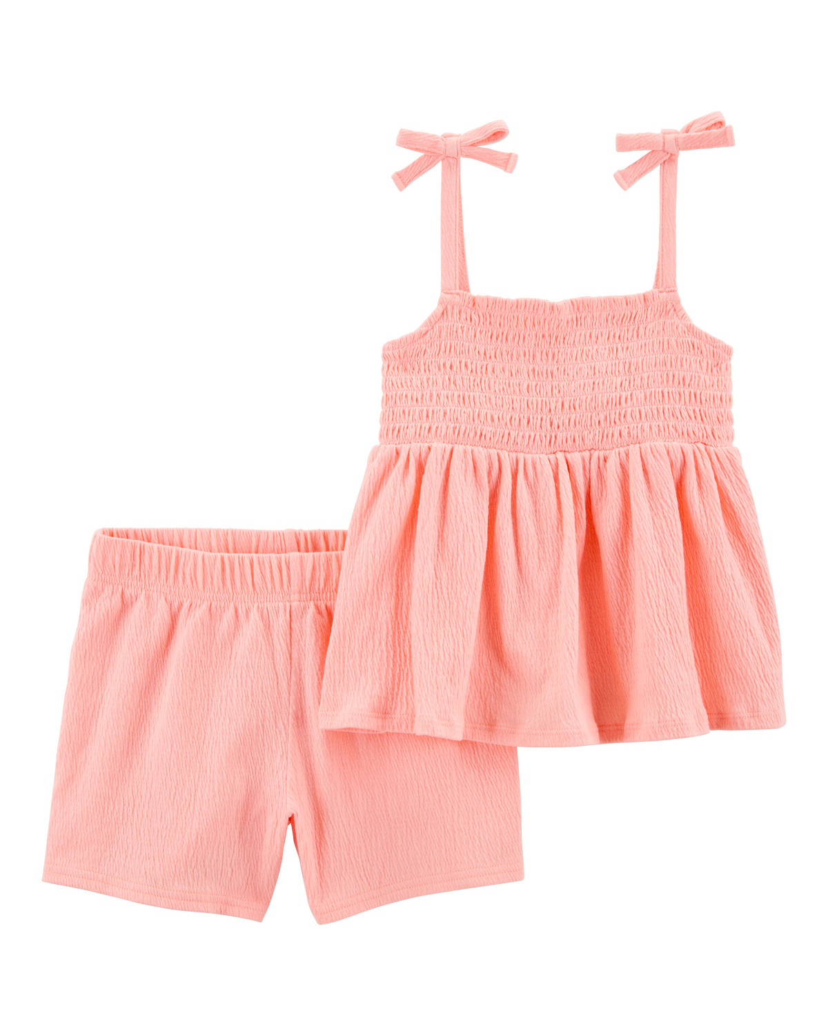 Kid 2-Piece Crinkle Jersey Tank & Short Set - Coral | Carter's Inc