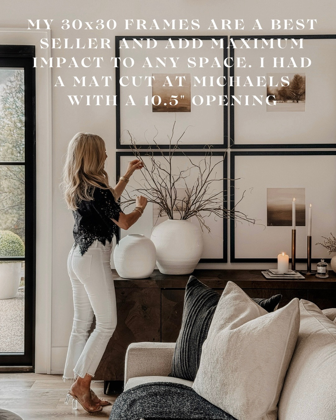 30x30 OVERSIZED GALLERY FRAMES — BEST SELLER! These 30x30 OVERSIZED FRAMES add instant, high-end impact to any LIVING ROOM, DINING ROOM, or ENTRYWAY. The scale alone makes the space feel custom and designer. I had a MAT CUT at Michaels with a 10.5” opening and it completely transformed the look — clean, dramatic, and timeless. If you want that elevated GALLERY WALL moment without the designer price tag, this is it.

#Amazon #TheHillaryStyle #GalleryWall #OversizedArt #30x30Frames #HomeDecorFinds #NeutralHomeStyle #DesignerLookForLess #WallDecorIdeas #ModernClassicHome 

 #LTKU #LTKOver40 #LTKHome