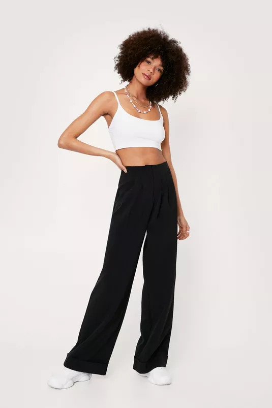 High Waisted Turn Up Hem Wide Leg Pants | Nasty Gal (US)