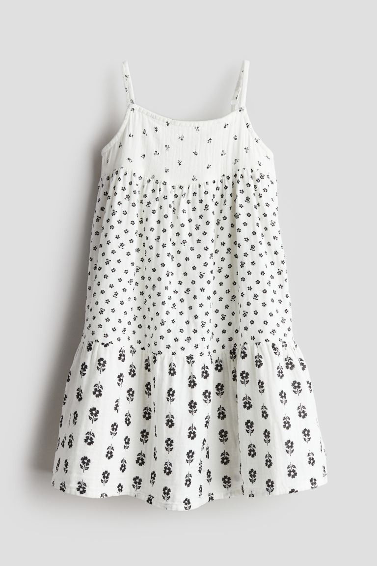 Tiered Muslin Dress - Square Neckline - Sleeveless - White/floral - Kids | H&M US | H&M (US + CA)