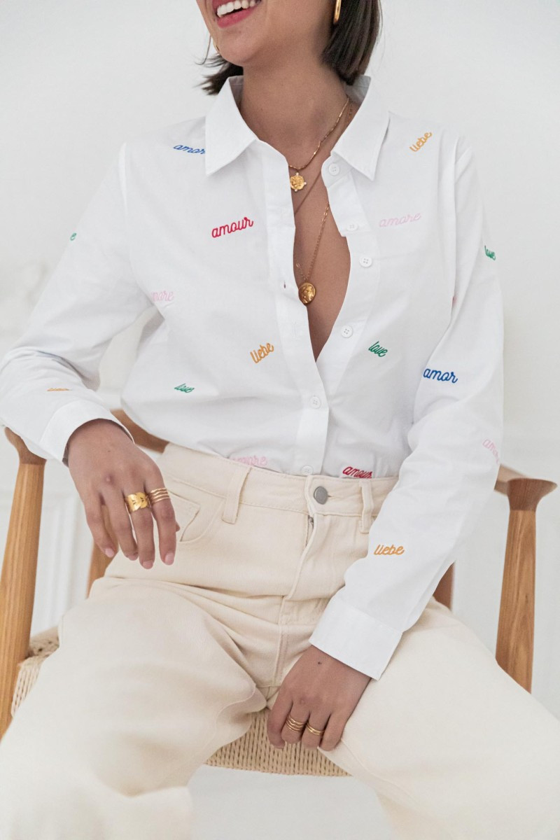 CYRIEL Blanche - Chemise Brodée Amour Amor Webe Love | Pretty Wire