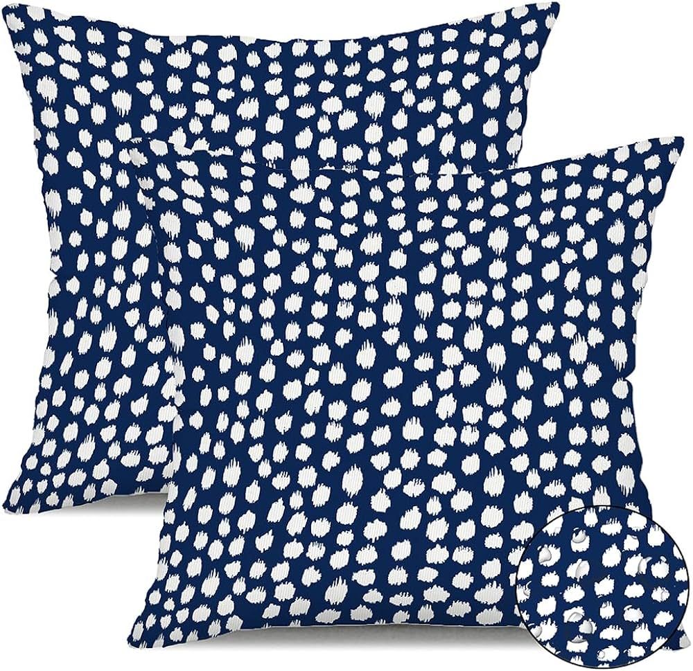 Outdoor Pillow Covers 18x18 Set of 2 Blue Polka Dot Outdoor Waterproof Decorative Pillow Cases Su... | Amazon (US)