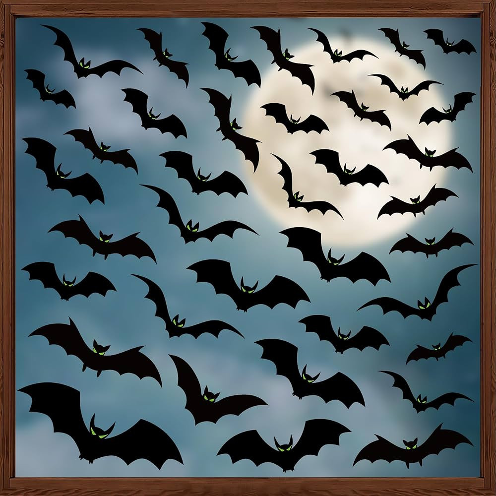 6 Sheets Halloween Window Clings Large Scary Bats Silhouette Window Decals Black Bats with Glow E... | Amazon (US)