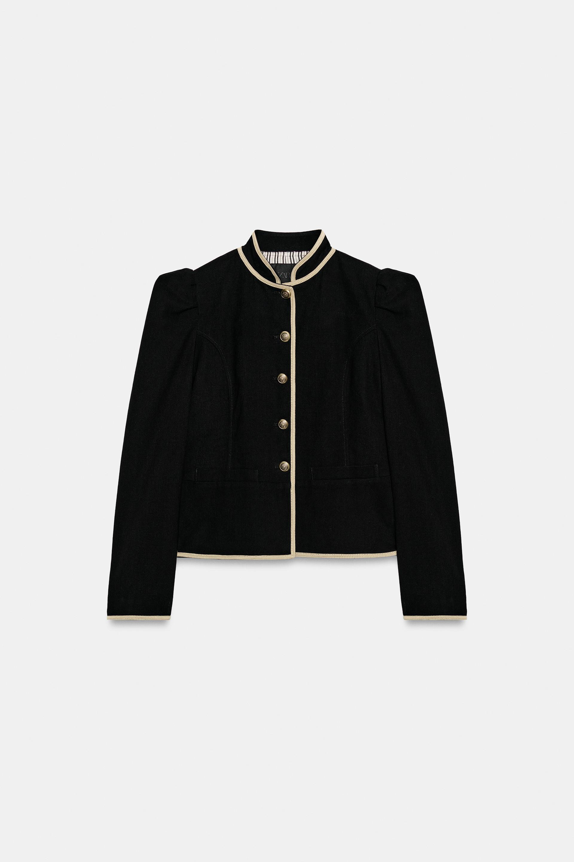 Zara - Contrast Trim Blazer - Black - Xs - Woman | Zara US