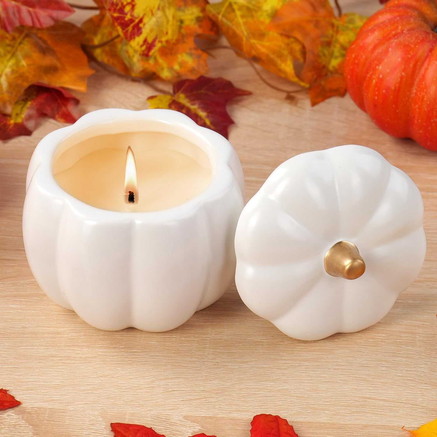 Fall Candle with Ceramic Pumpkin Jar-Pumpkin Spice Candles for Home, Autumn Pumpkin Candle Decor-... | Amazon (US)