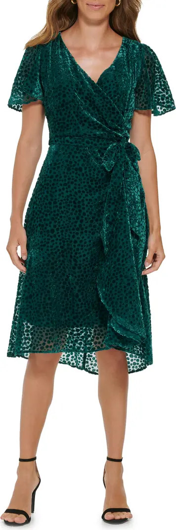 Surplice V-neck Burnout Dot Midi Dress | Nordstrom Rack