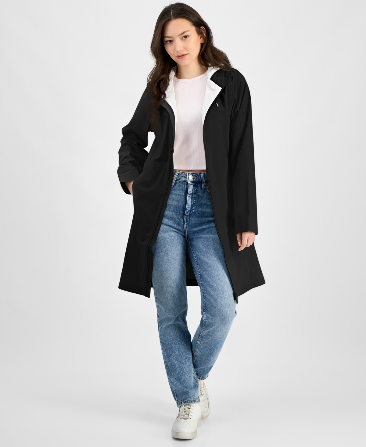 Rains Women's Long Zip-Front Hooded Rain Coat - Black | Macy's