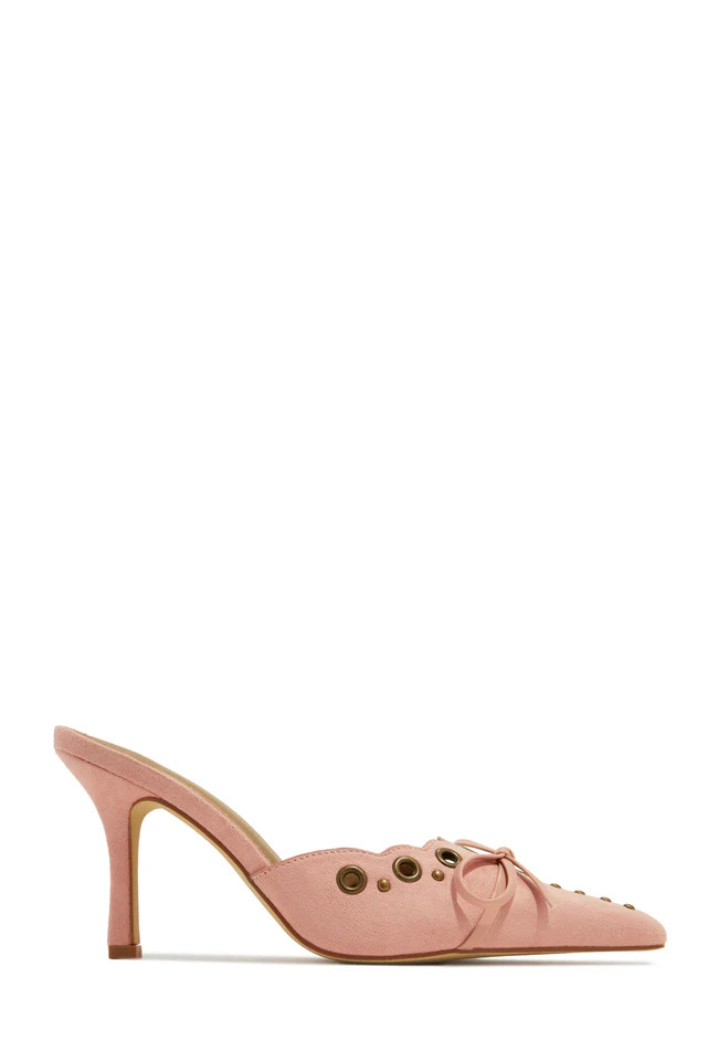 Miss Lola | Jasmyn Nude Mid Heel Mule Pumps | MISS LOLA