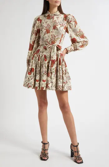 Ulla Johnson Simona Floral Print Long Sleeve Silk Minidress in Wintergarden at Nordstrom Rack, Size 10 | Nordstrom Rack