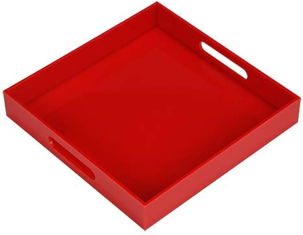 Sturdy Red Acrylic Serving Tray with Handles - 10x10Inch, Coffee/Appetizer/Butler Tray - Kitchen ... | Amazon (US)