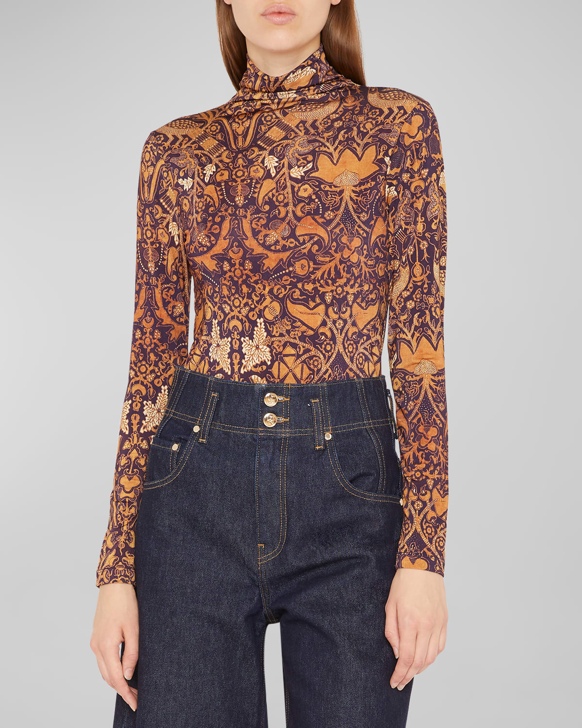Aurelia Printed Turtleneck Top | Neiman Marcus
