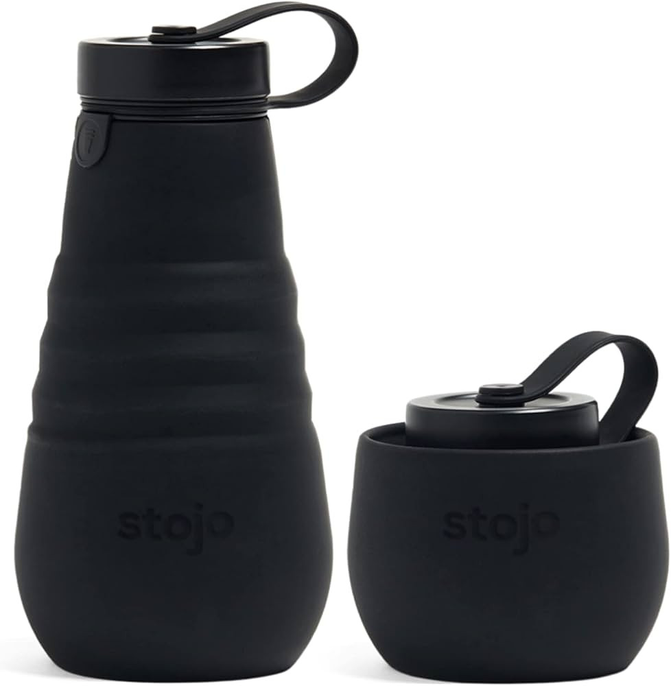 STOJO Collapsible Water Bottle – Ink Black, 20oz / 592ml - Leak-Proof Reusable Silicone Travel ... | Amazon (US)