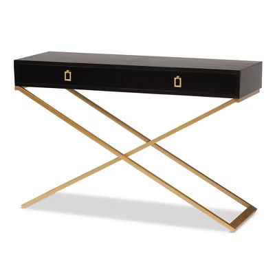 Madan Wood and Metal 2 Drawer Console Table Black/Gold - Baxton Studio | Target