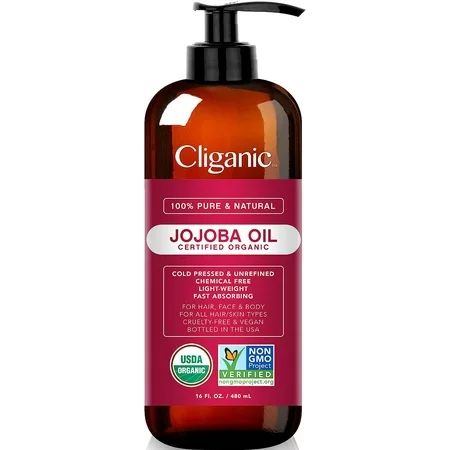 Cliganic USDA Organic Jojoba Oil 16oz with Pump 100% Pure | Bulk Moisturizing Oil for Face Hair Skin & Nails | Natural Cold Pressed Hexane Free | Walmart (US)