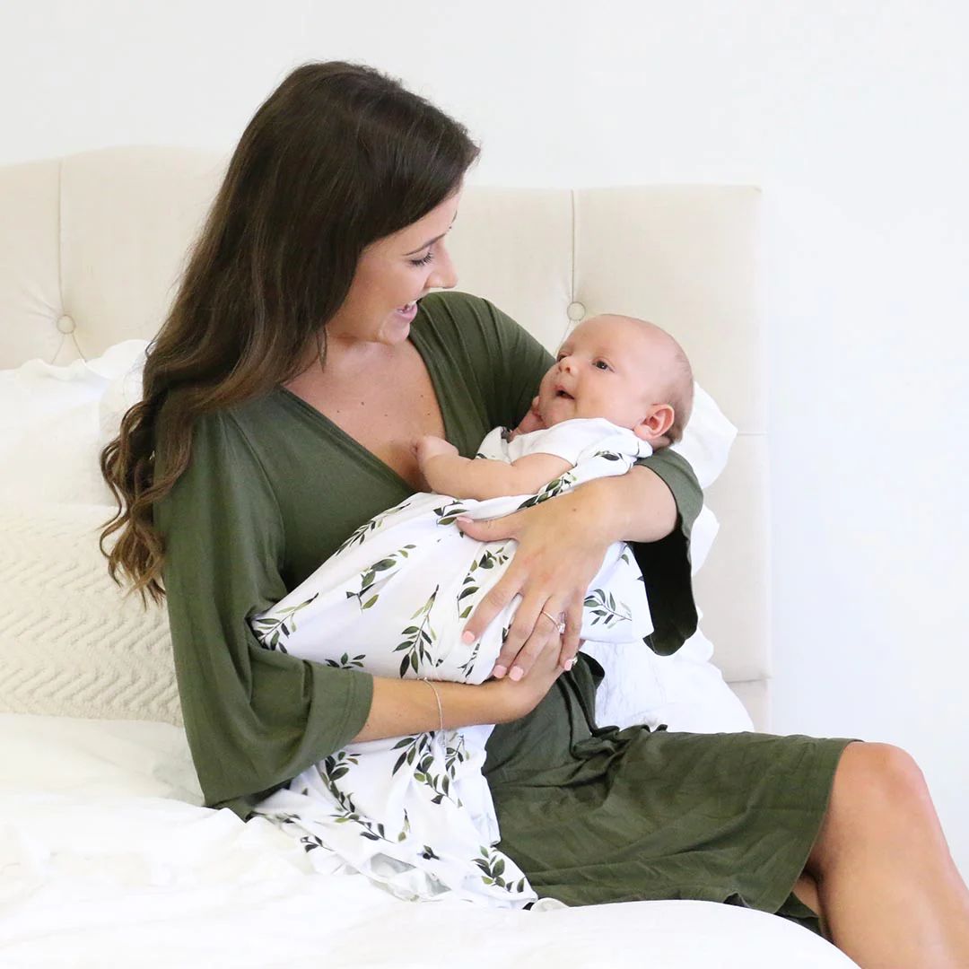 Solid Olive Bamboo Knit Maternity Robe* | Caden Lane