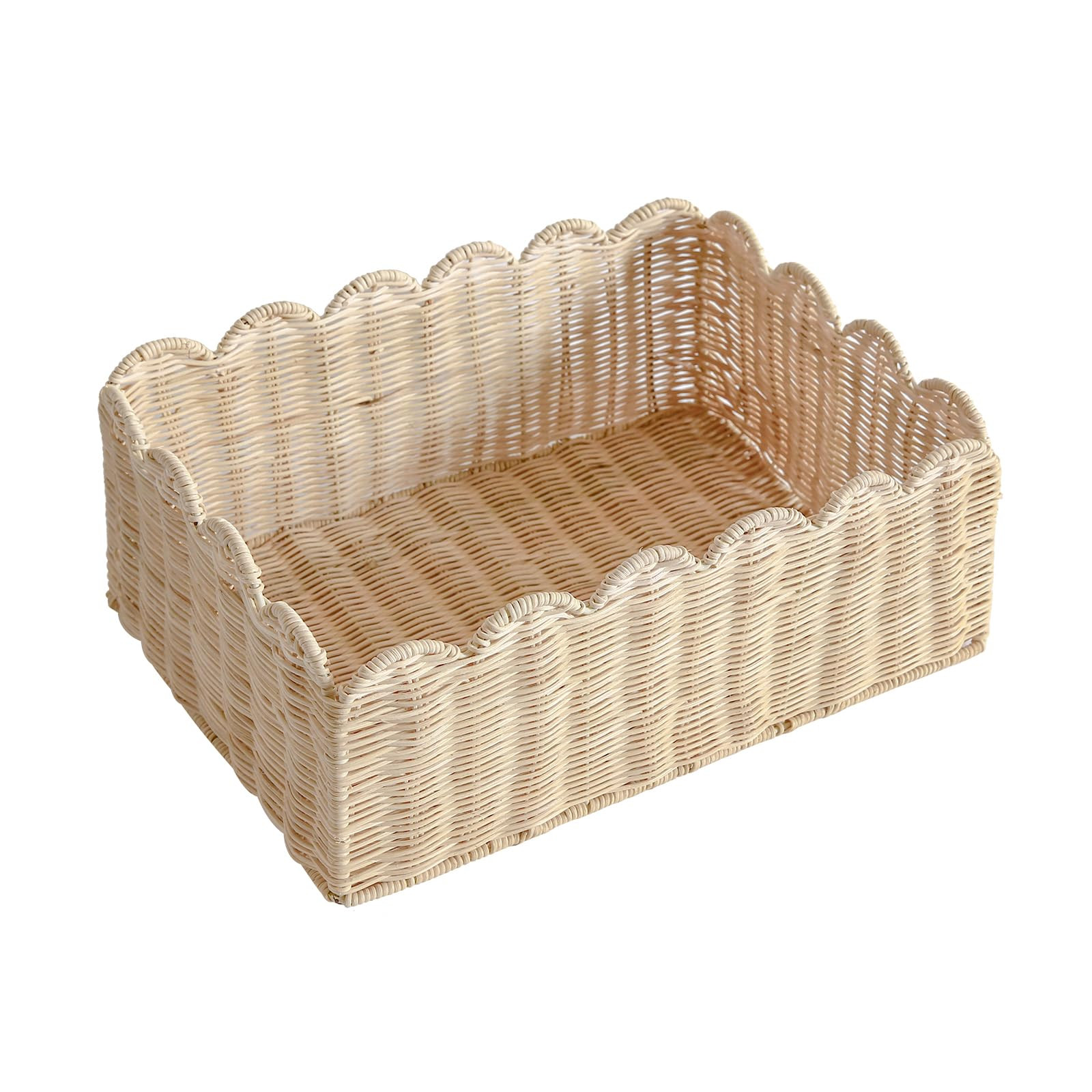 Scalloped Basket, Wicker Storage Baskets, Hand Woven Baskets for Shelves,Natural Baskets for Orga... | Amazon (US)