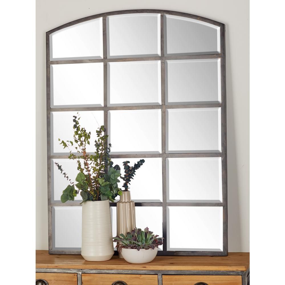 48 in. x 36 in. Arched Window Pane-Inspired Mettalic Black Decorative Wall Mirror | The Home Depot