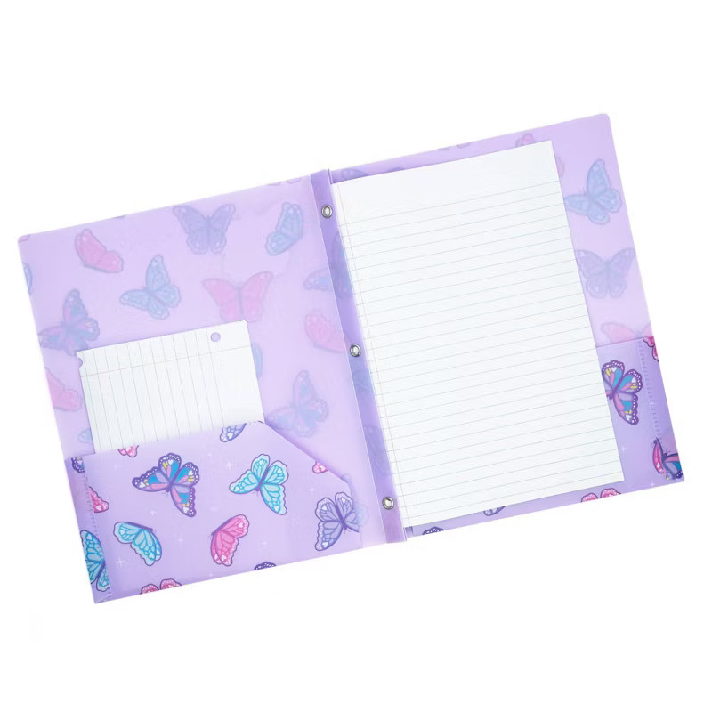 Yoobi™ Plastic Folder with Prongs 2 Pocket Lavender Butterflies | Target