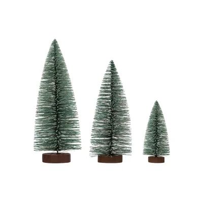3 Piece Bottle Brush Trees with Glitter on Wood Base Set | Wayfair North America