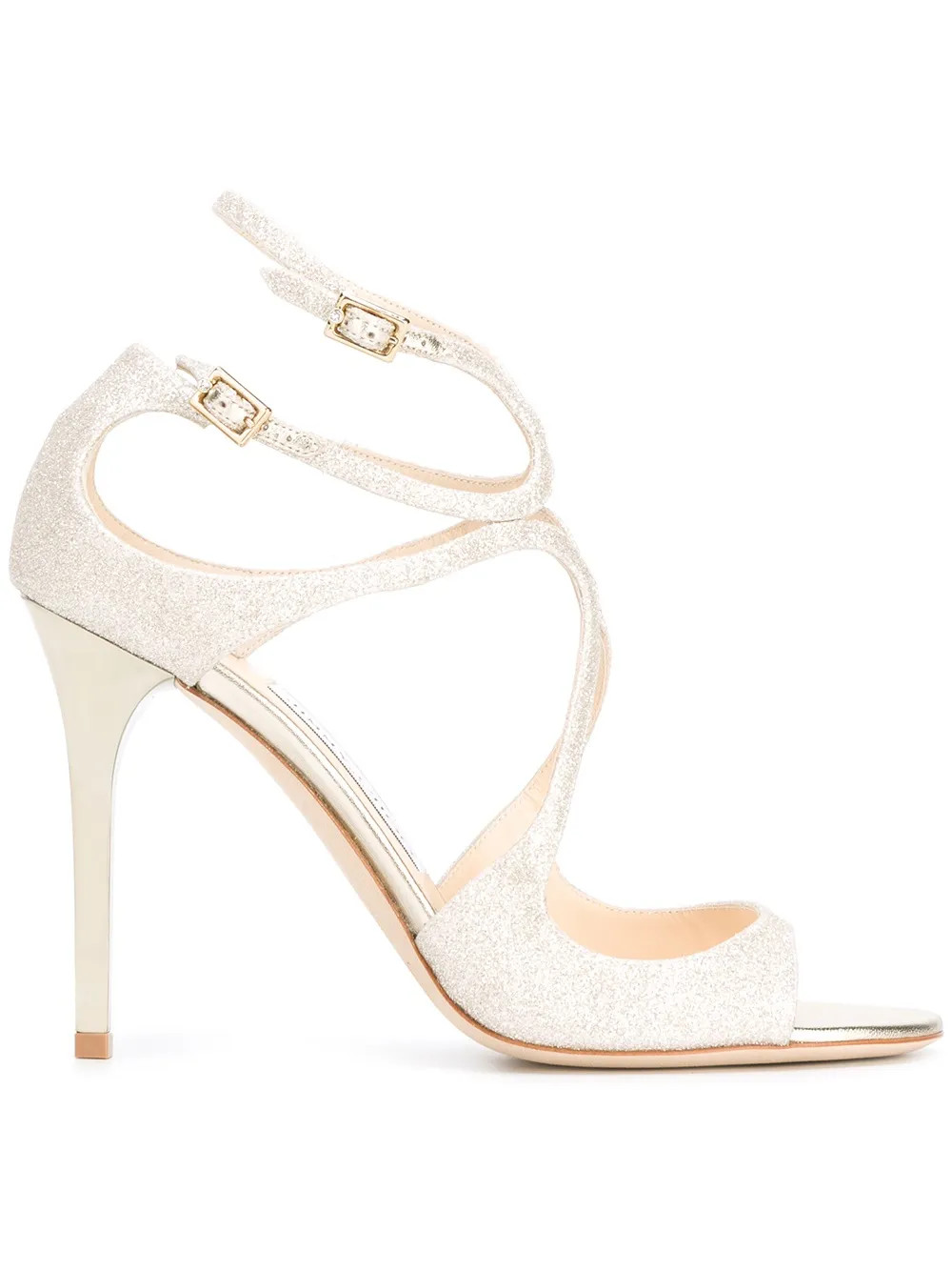 Jimmy Choo Platinum Ice Lang 100 Leather Sandals - Farfetch | Farfetch (US)