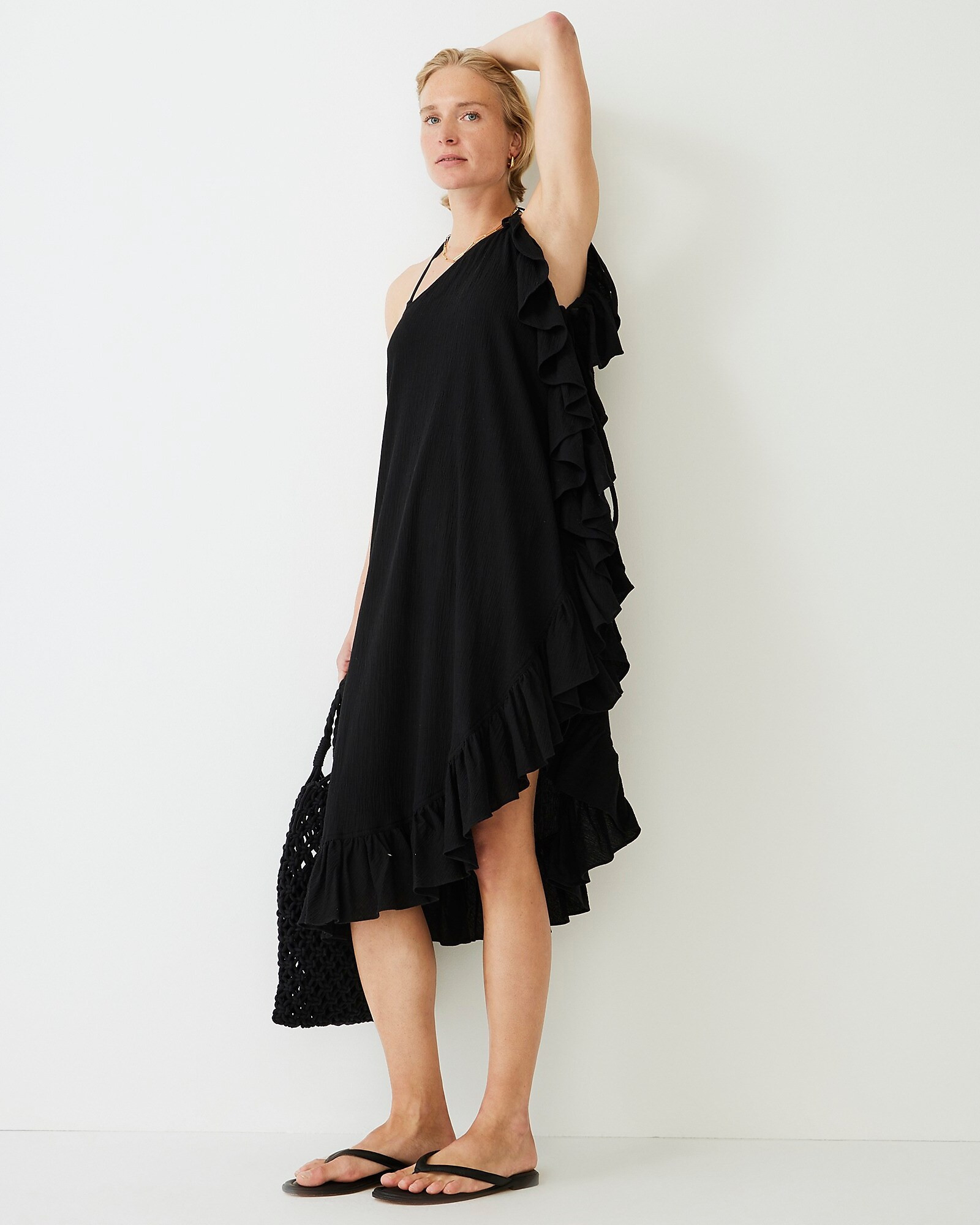 Ruffle one-shoulder cover-up dress in soft gauze | J. Crew US
