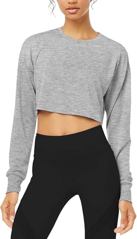 Bestisun Long Sleeve Crop Top Cropped Sweatshirt for Women with Thumb Hole | Amazon (US)