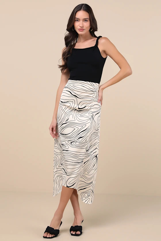 Classy Influence Cream Abstract Asymmetrical Midi Skirt | Lulus