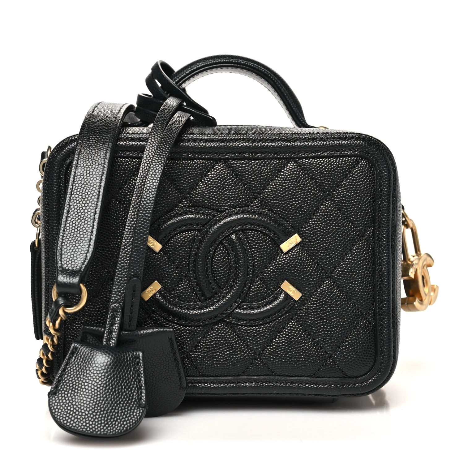 Caviar Quilted Small CC Filigree Vanity Case Black | FASHIONPHILE (US)