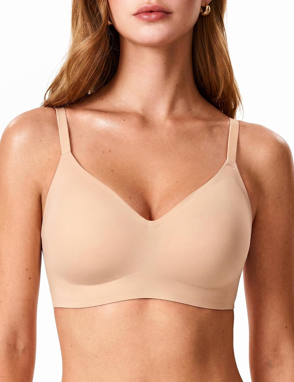 Jelly Bras for Women, No Underwire Full Coverage V Plunge Bra Wireless Seamless Comfort Bralette T-Shirts Everyday Bras | Amazon (US)